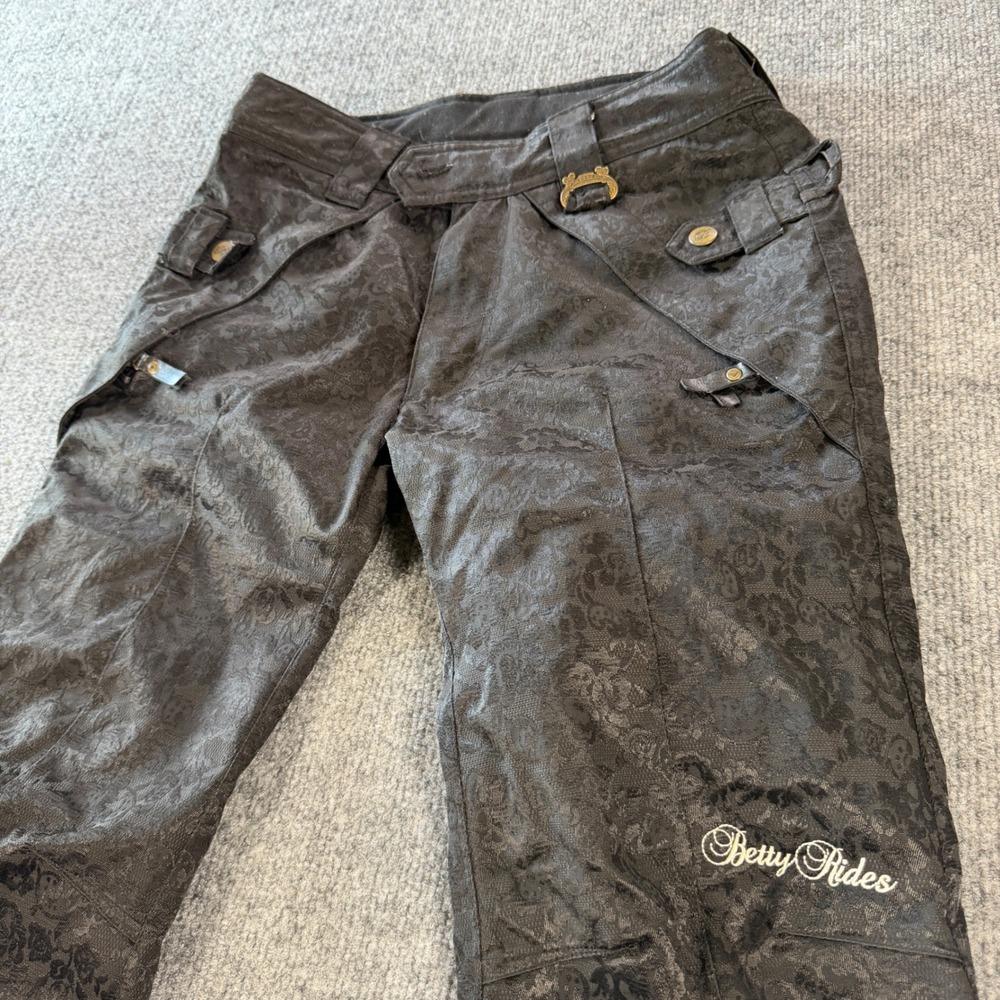 Vintage 2000s Betty Rides Brocade Snowboard Pants Polyester Black Size M